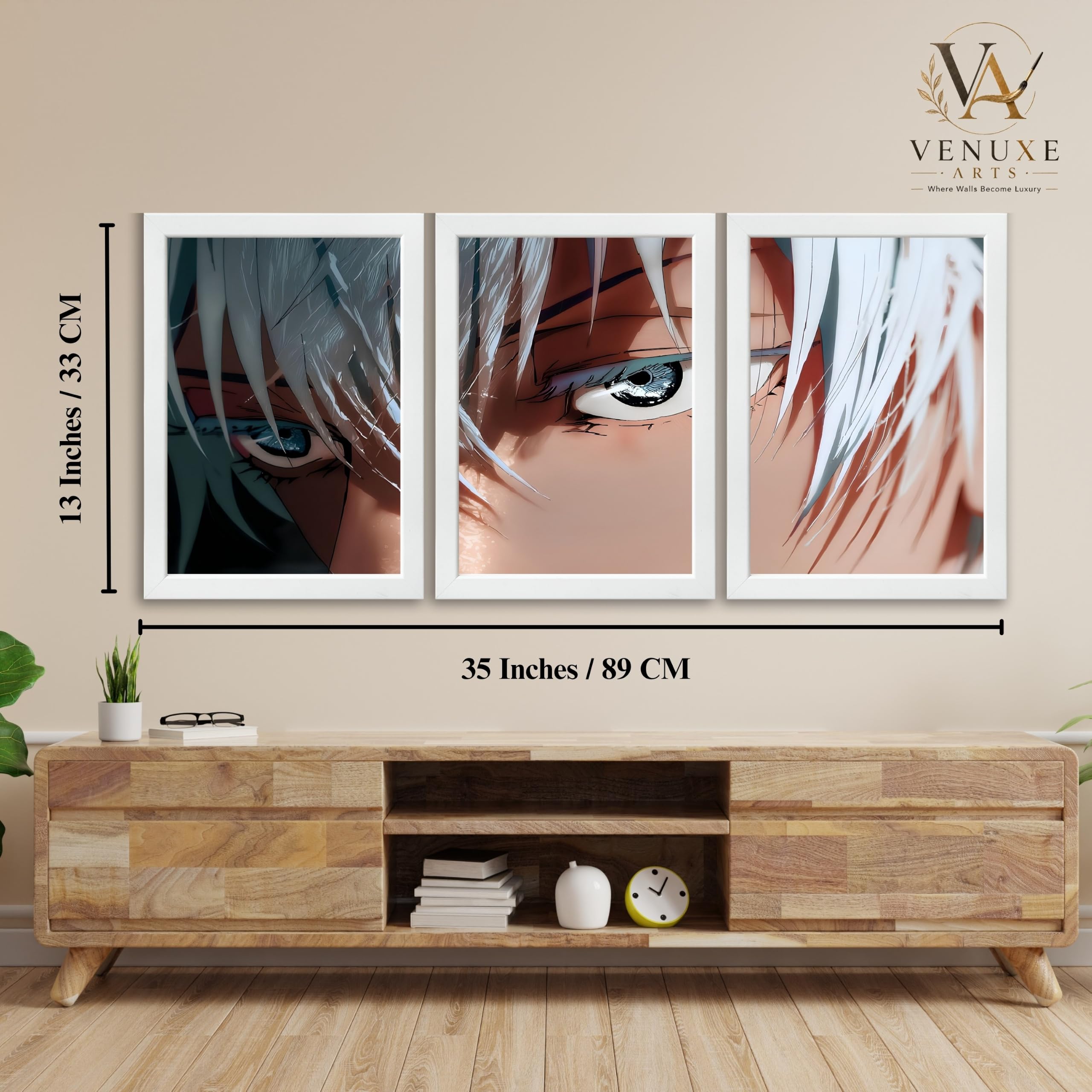 VENUXE ARTS Set Of 3 Anime Characters Wall Framed |Anime Characters Framed Poster for Living Room Bedroom Gaming Room Studio Wall Decor