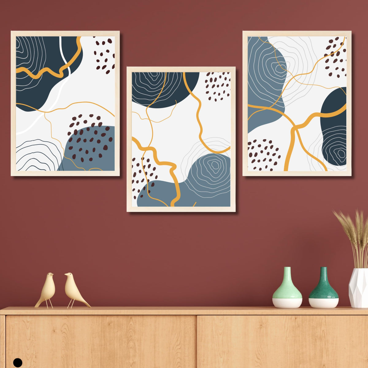 CRAFT QUEST Abstract Modern Shapes Wall Art | Set of 3 Frames for Home Decoration | Ideal for Living Room, Bedroom & Offices