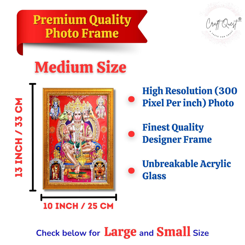 CRAFT QUEST Panchmukhi Hanuman JI | Bajrangbali Religious Photo frame Home Decorative Item Synthetic Wood