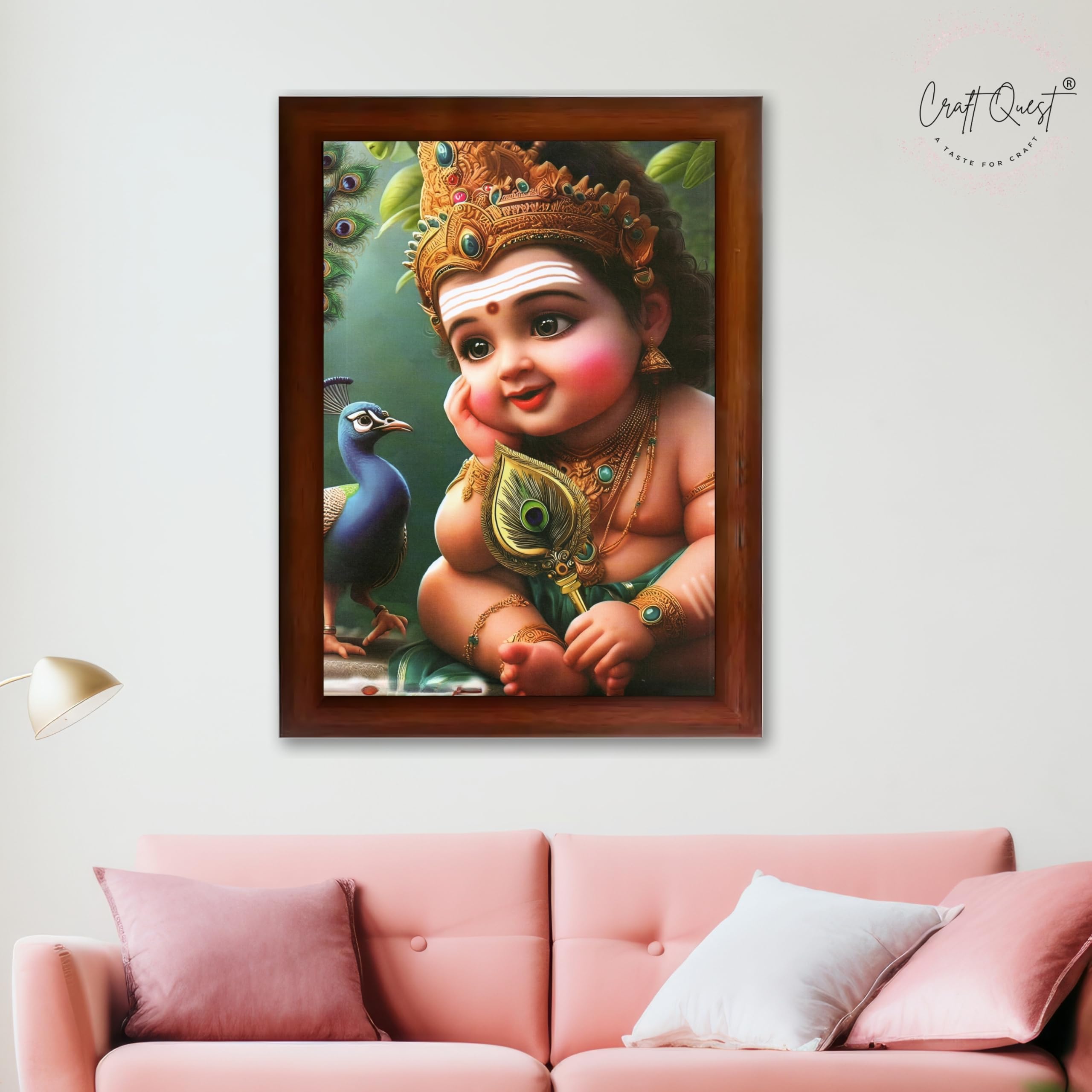CRAFT QUEST Lord Murugan Photo Frame for Pooja Room - Kartikeya, Subramanya Swamy, Balamurugan Wall Decor | Religious Hindu God Picture Frame for Home, Office, Temple & Gifting