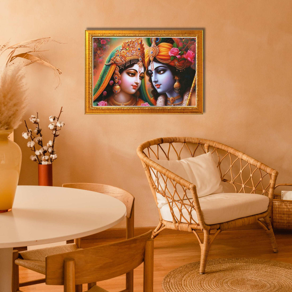 CRAFT QUEST Radha Krishna Art Photo Framed Painting for Home and Bedroom Wall Decoration of Size 14X10 Inches with Frame And Acrylic Glass RK210