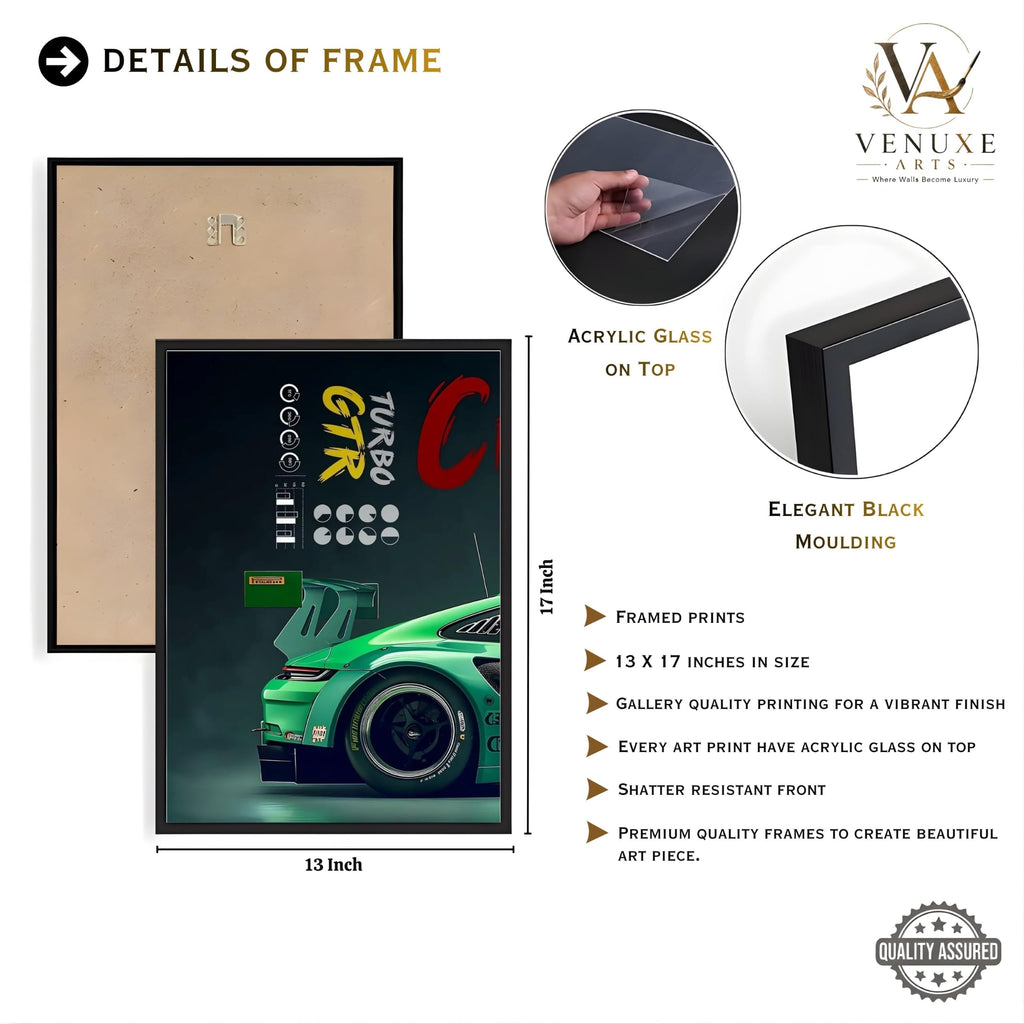 VENUXE ARTS Set Of 3 Big Sports Cars Framed Posters Gift Items for Boys Room Wall Decoration Bedroom Living Room Office Studio Décor | Car Poster Frame for Wall Décor