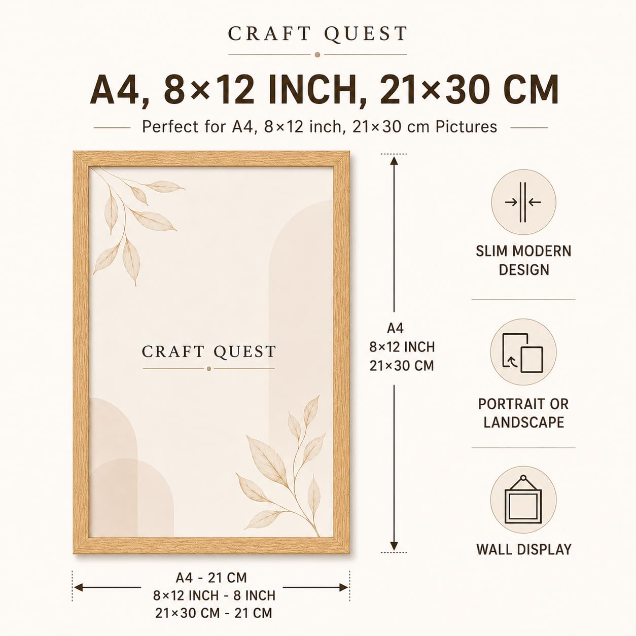 CRAFT QUEST 4X6 Inch Size synthetic Wall Mount Photo frames Single For Home Decoration, Living Room, Office Decoration (Natural, Set of 1)