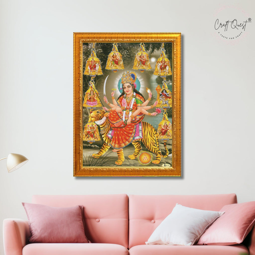 CRAFT QUEST Durga Maa Nav Navdurga Wall Painting Framed Home and Pooja,Office Decor Items