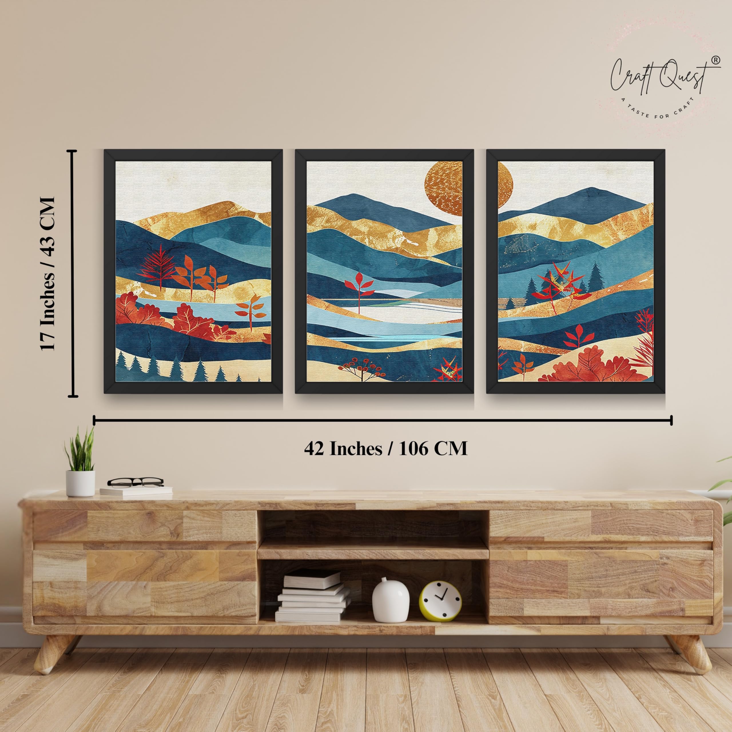 CRAFT QUEST Modern Art Pictures With Mountains & Trees Wall Art | Set of 3 Frames for Home Decoration | Ideal for Living Room, Bedroom & Offices