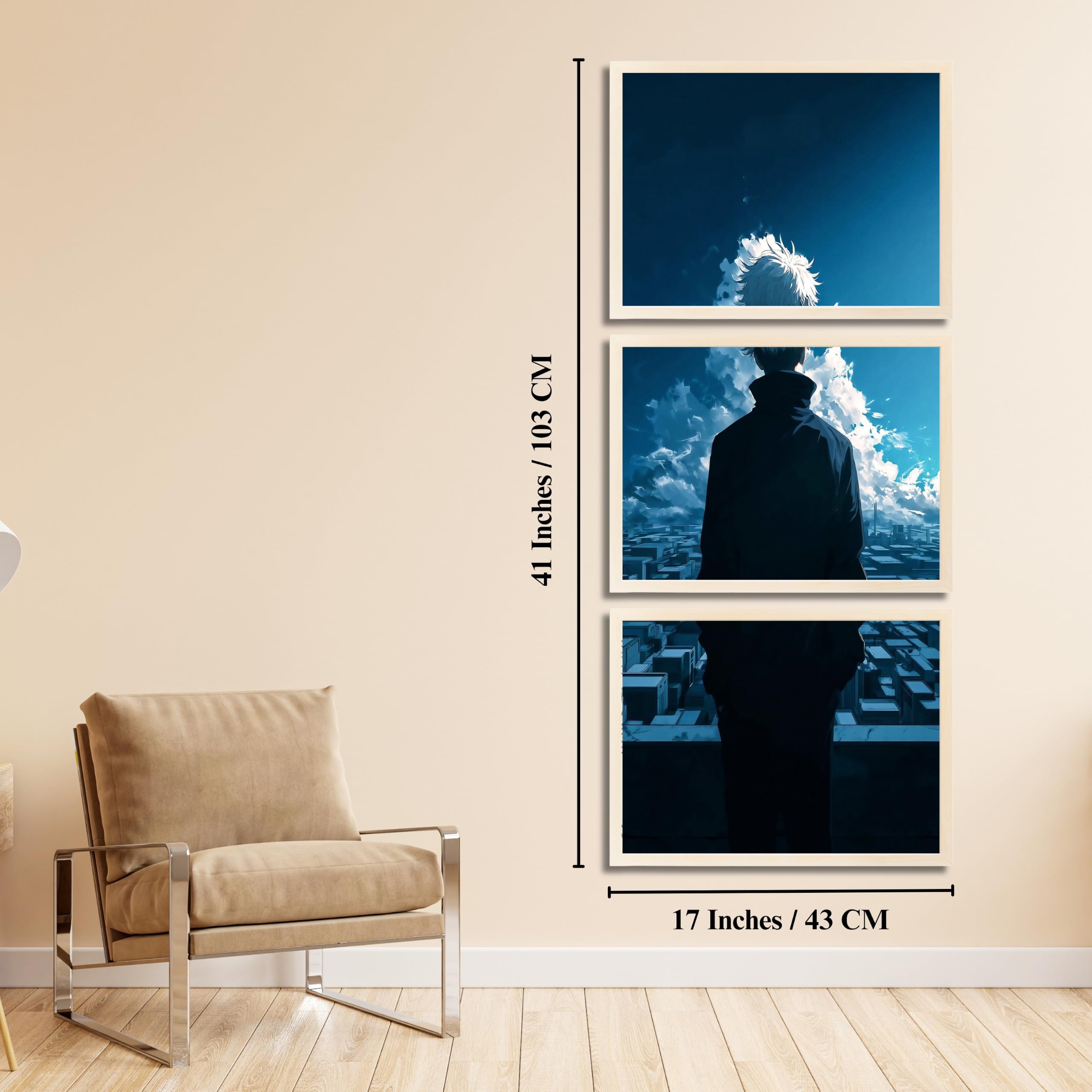 VENUXE ARTS Set Of 3 Anime Characters Wall Framed |Anime Characters Framed Poster for Living Room Bedroom Gaming Room Studio Wall Decor