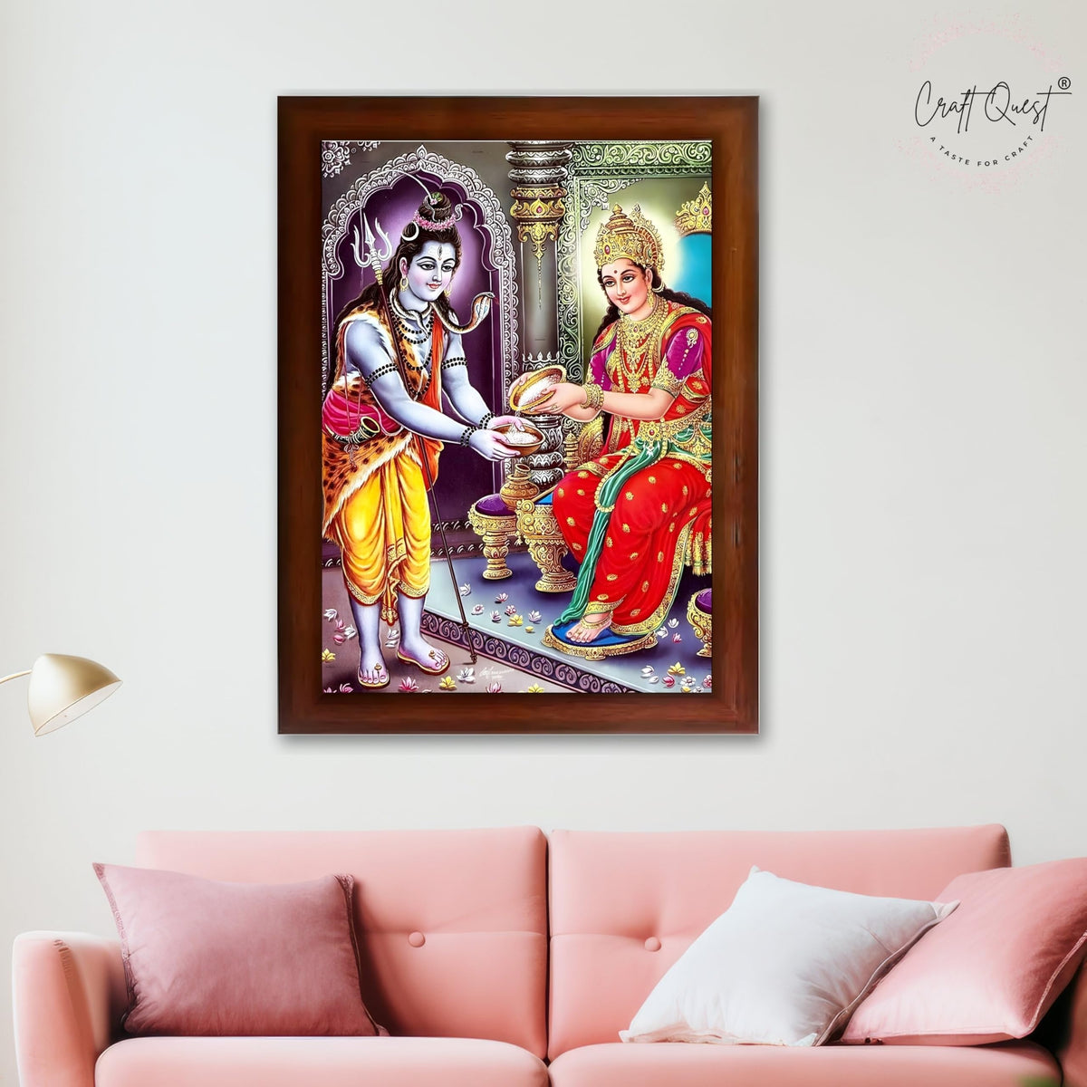 CRAFT QUEST Shiva & Maa Annapurna devi sitting on throne photo frame with Acrylic Glass for Home Kitchen, Restraunt, Business