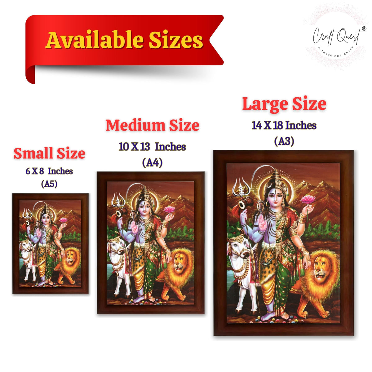 CRAFT QUEST Ardhanarishvara Arthanareeswara Shiv Parvati Photo Frame | Hindu God Spiritual Framed | Ideal for Home, Office, Temple & Puja Room, Wall Decor
