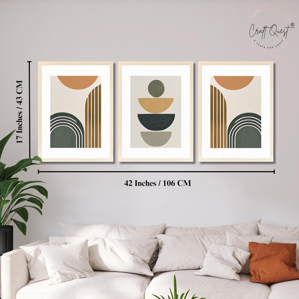 CRAFT QUEST Abstract With Different Shapes | Set of 3 Frames for Home Decoration | Ideal for Living Room, Bedroom & Offices