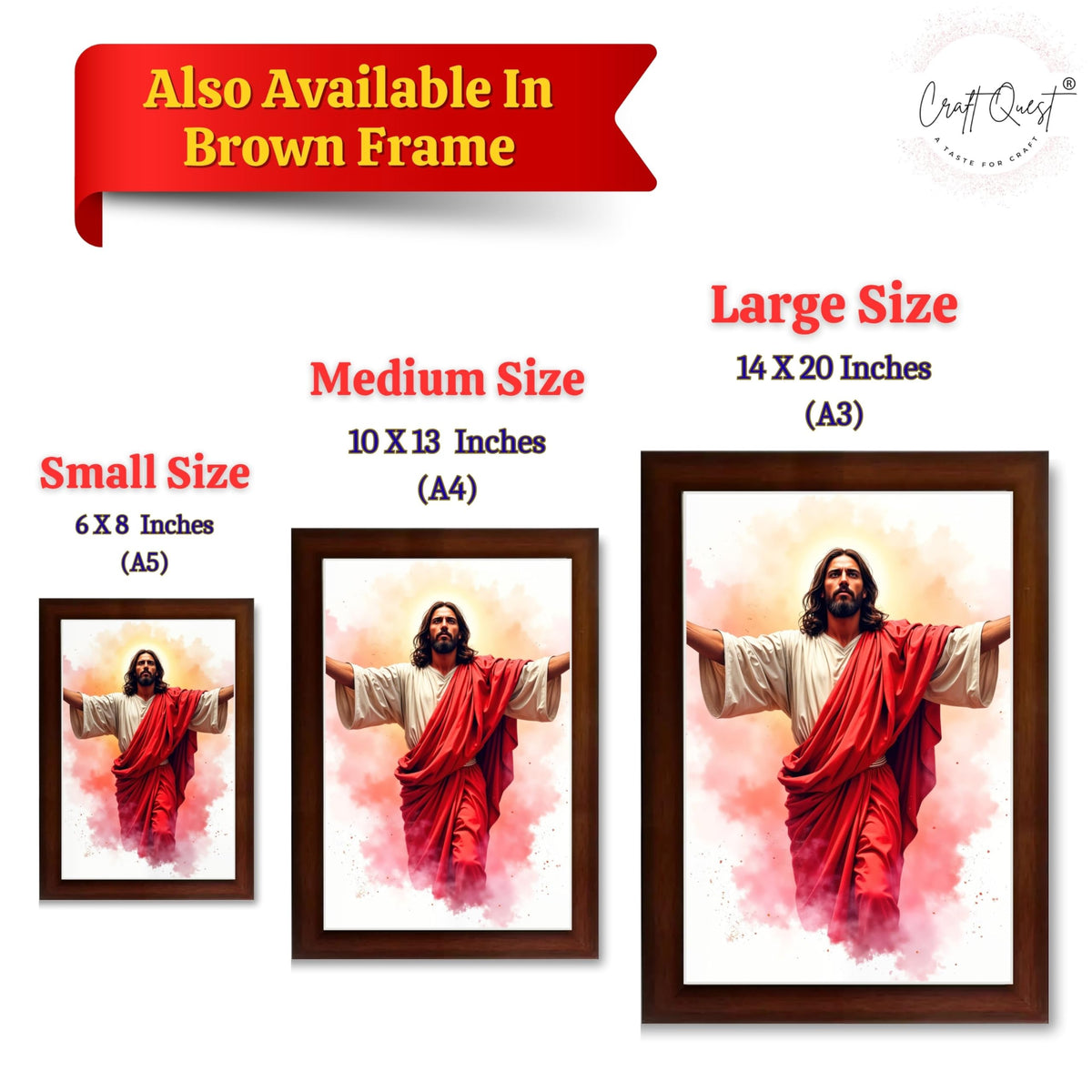 CRAFT QUEST Jesus Christ Photo with Frame, Photo Frame, Jesus Painting, Christian Wall Frames