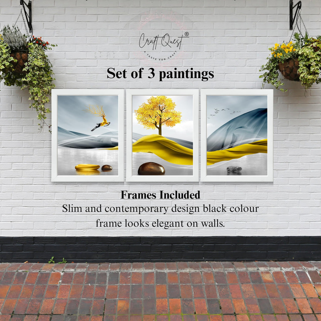 CRAFT QUEST Sanlian Adornment Abstract Modern Art | Set of 3 Frames for Home Decoration | Ideal for Living Room, Bedroom & Offices