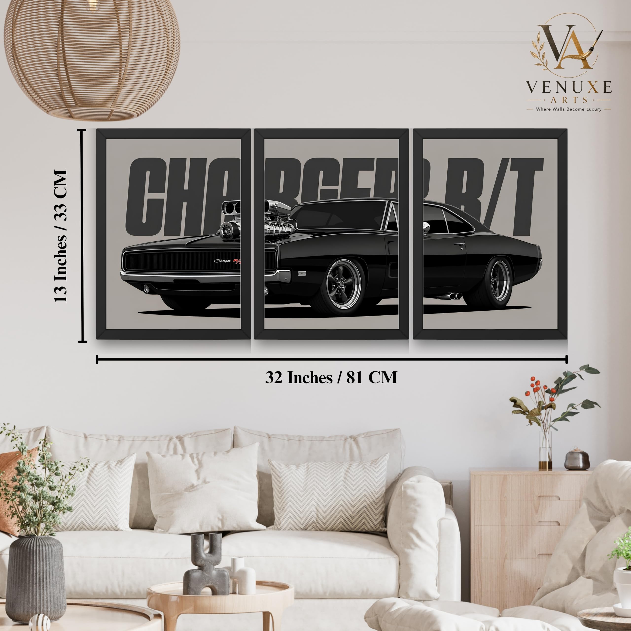 VENUXE ARTS Set Of 3 Big Sports Cars Framed Posters Gift Items for Boys Room Wall Decoration Bedroom Living Room Office Studio Décor | Car Poster Frame for Wall Décor
