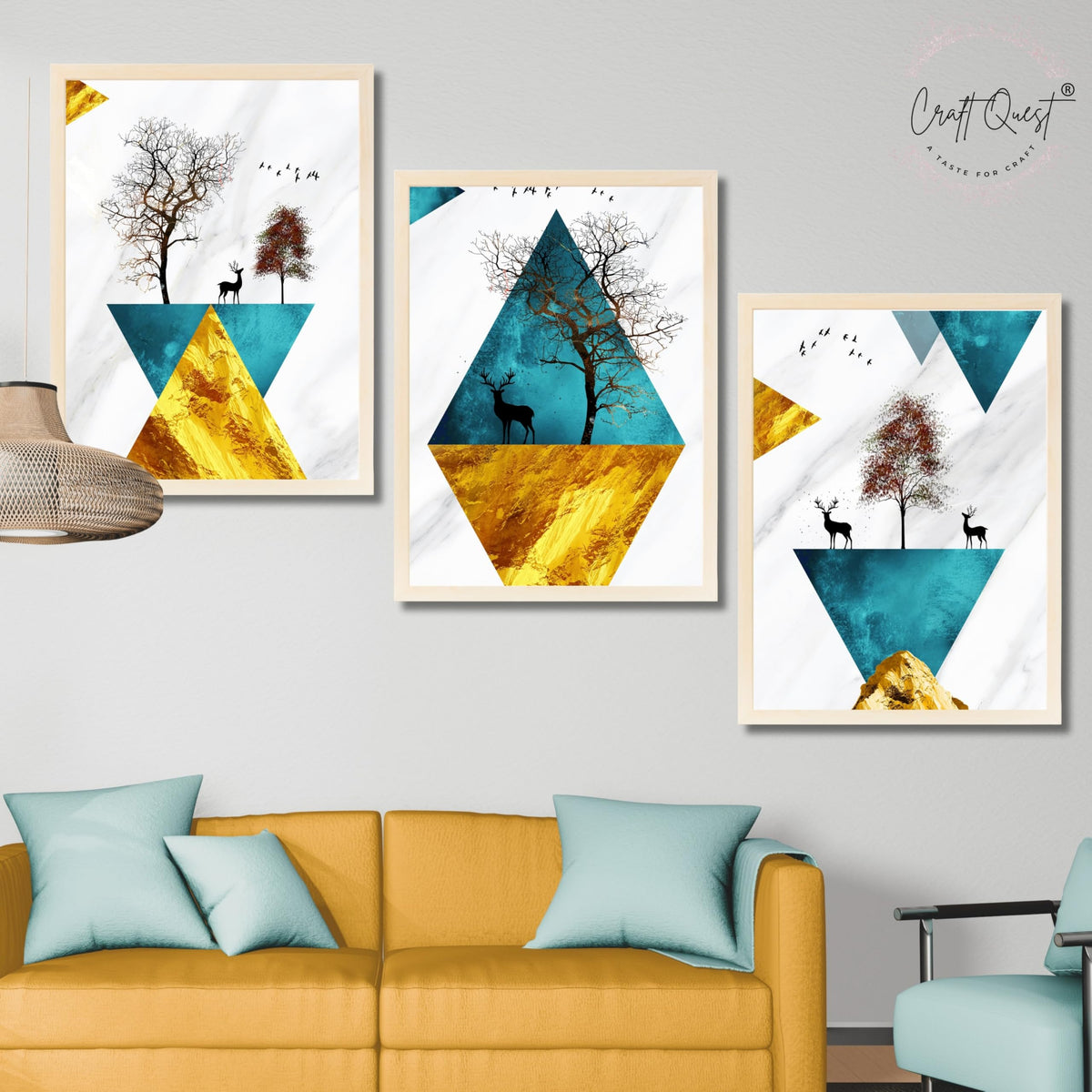 CRAFT QUEST Abstract Modern Art Wall Frame | Set of 3 Frames for Home Decoration | Ideal for Living Room, Bedroom & Offices