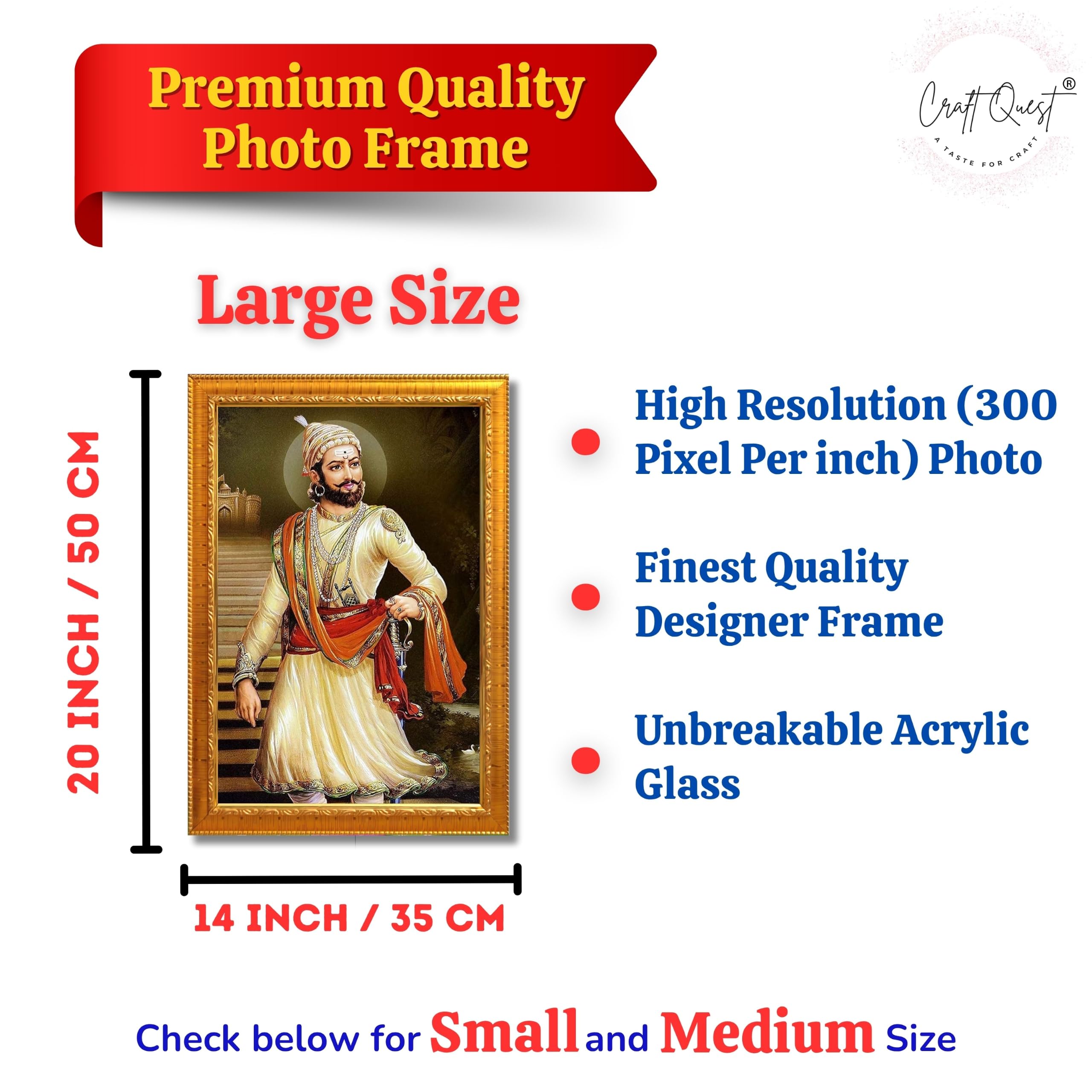 CRAFT QUEST Chattrapati Shivaji Maharaj Wall Photo Frame With Acrylic Sheet | For Living, Pooja Room | Home Decoration Item | Best Gifting Option