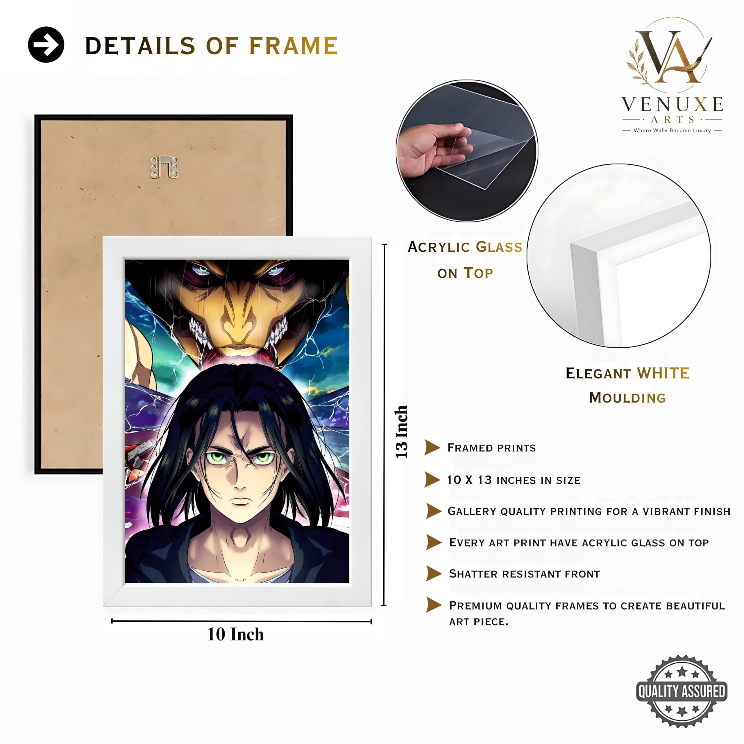 VENUXE ARTS Set Of 3 Anime Characters Wall Framed |Anime Characters Framed Poster for Living Room Bedroom Gaming Room Studio Wall Decor