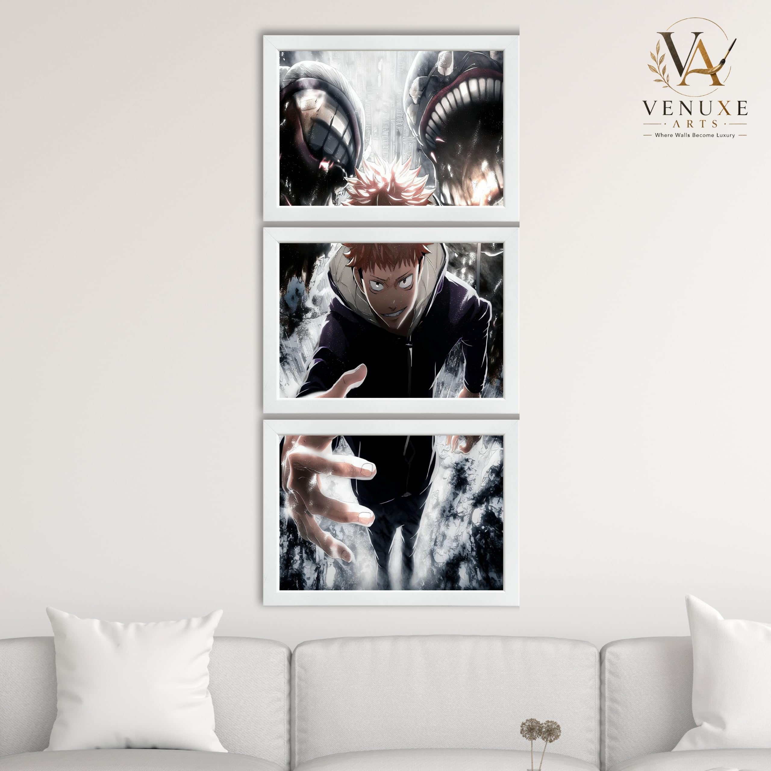 VENUXE ARTS Set Of 3 Anime Characters Wall Framed |Anime Characters Framed Poster for Living Room Bedroom Gaming Room Studio Wall Decor