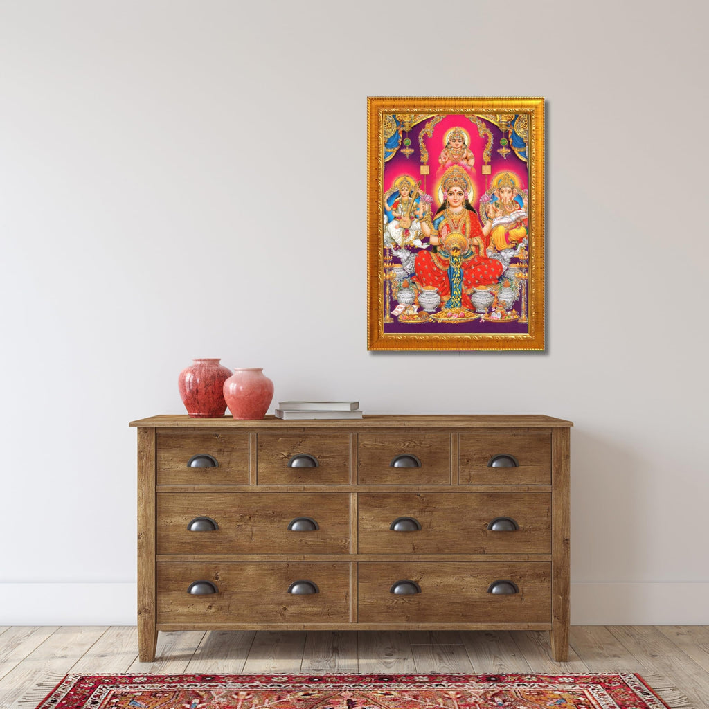 CRAFT QUEST Lakshmi Devi Ganesha Saraswati Hanging Wall Painting Framed Home and Pooja Decor God Hindu Devi Devta Photo Frame