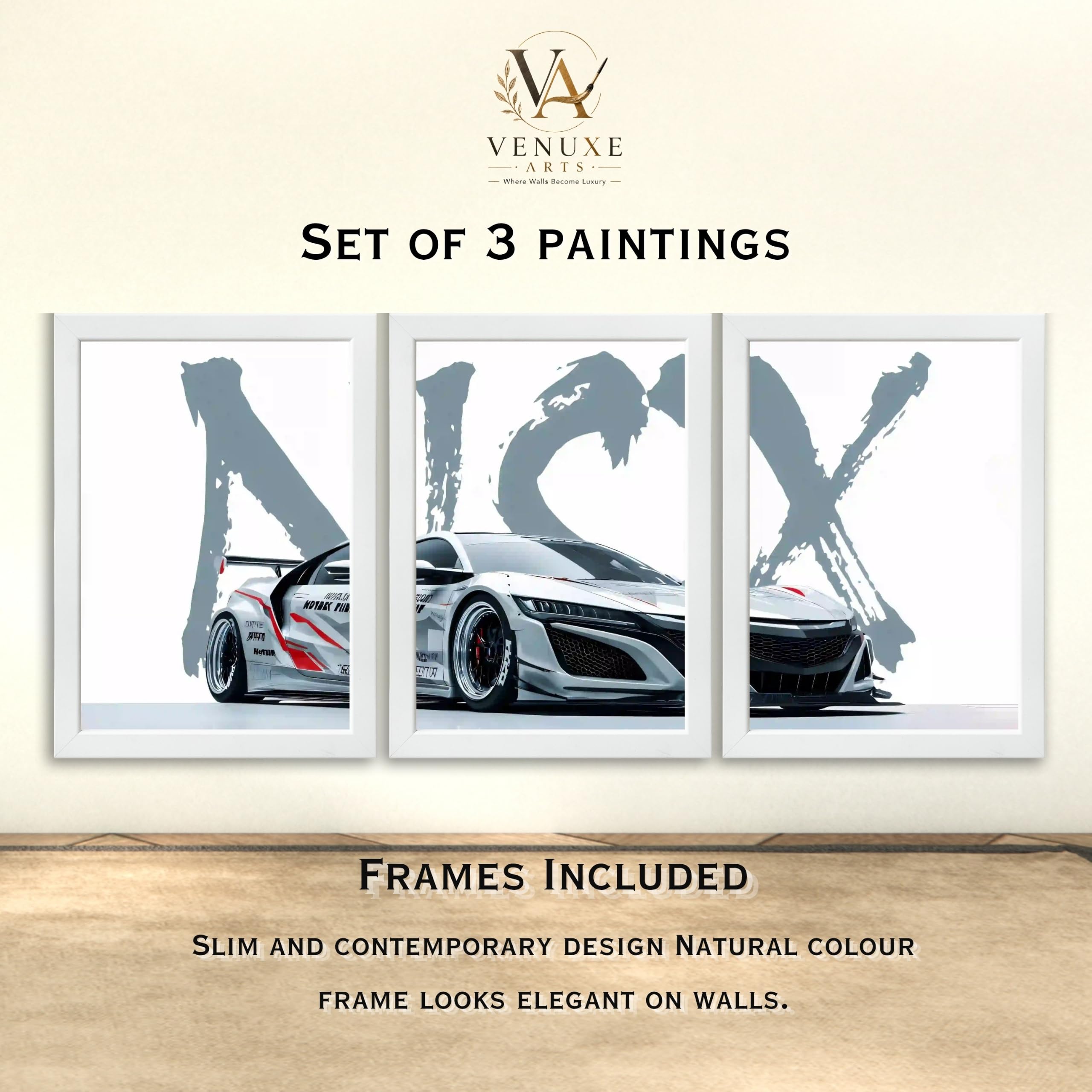 VENUXE ARTS Set Of 3 Big Sports Cars Framed Posters Gift Items for Boys Room Wall Decoration Bedroom Living Room Office Studio Décor | Car Poster Frame for Wall Décor