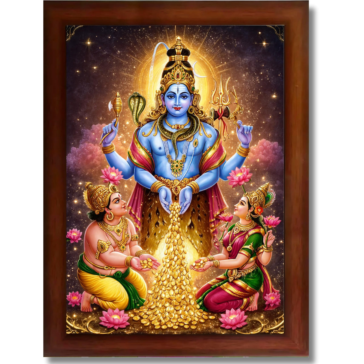 CRAFT QUEST Swarnakarshana Bhairava Swamy With Lakshmi Devi and Kuber Bhagwan Religious Wall Photo Frame |Dhan Bhairav Frame for Home, Office, Temple & Gifting