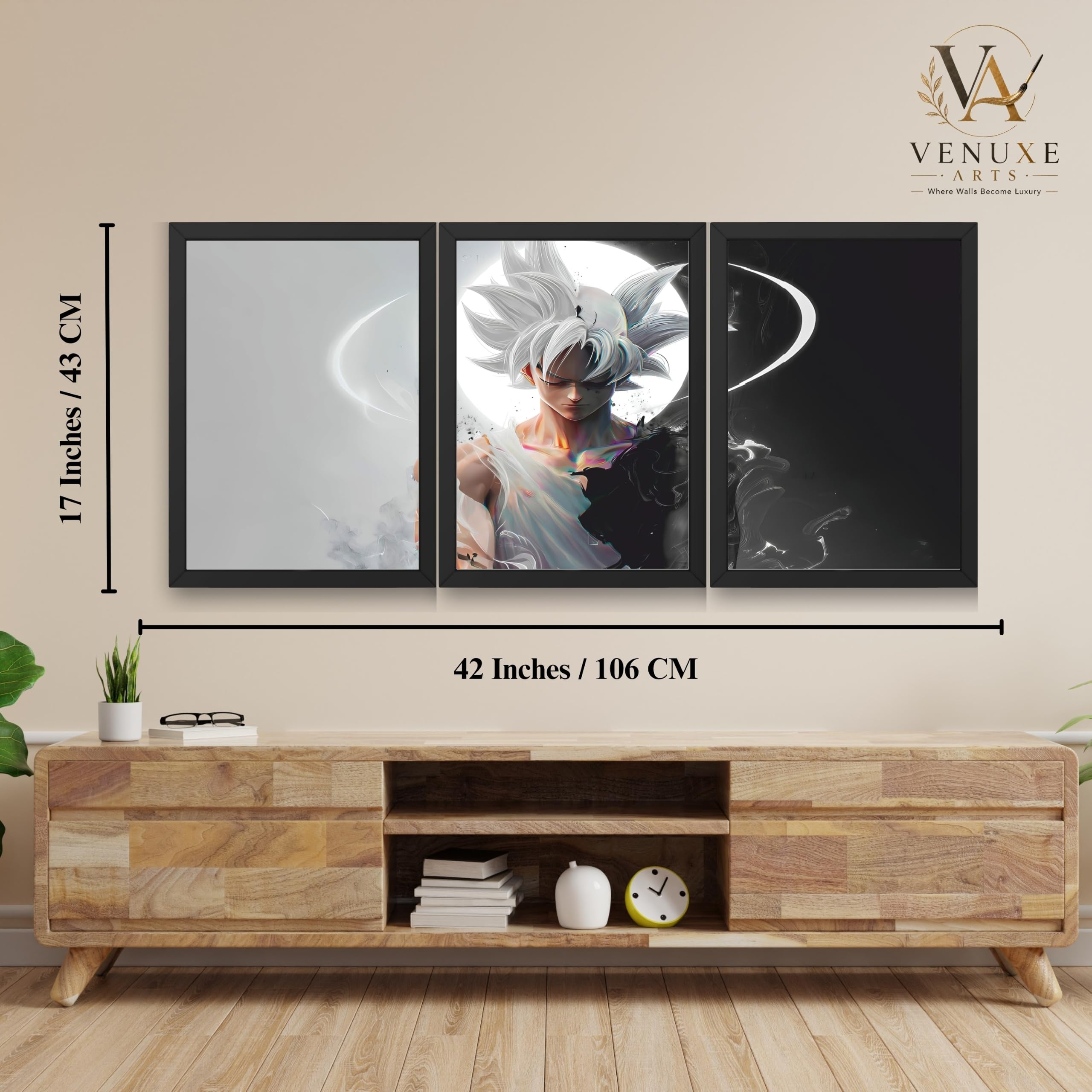 VENUXE ARTS Set Of 3 Anime Characters Wall Framed |Anime Characters Framed Poster for Living Room Bedroom Gaming Room Studio Wall Decor