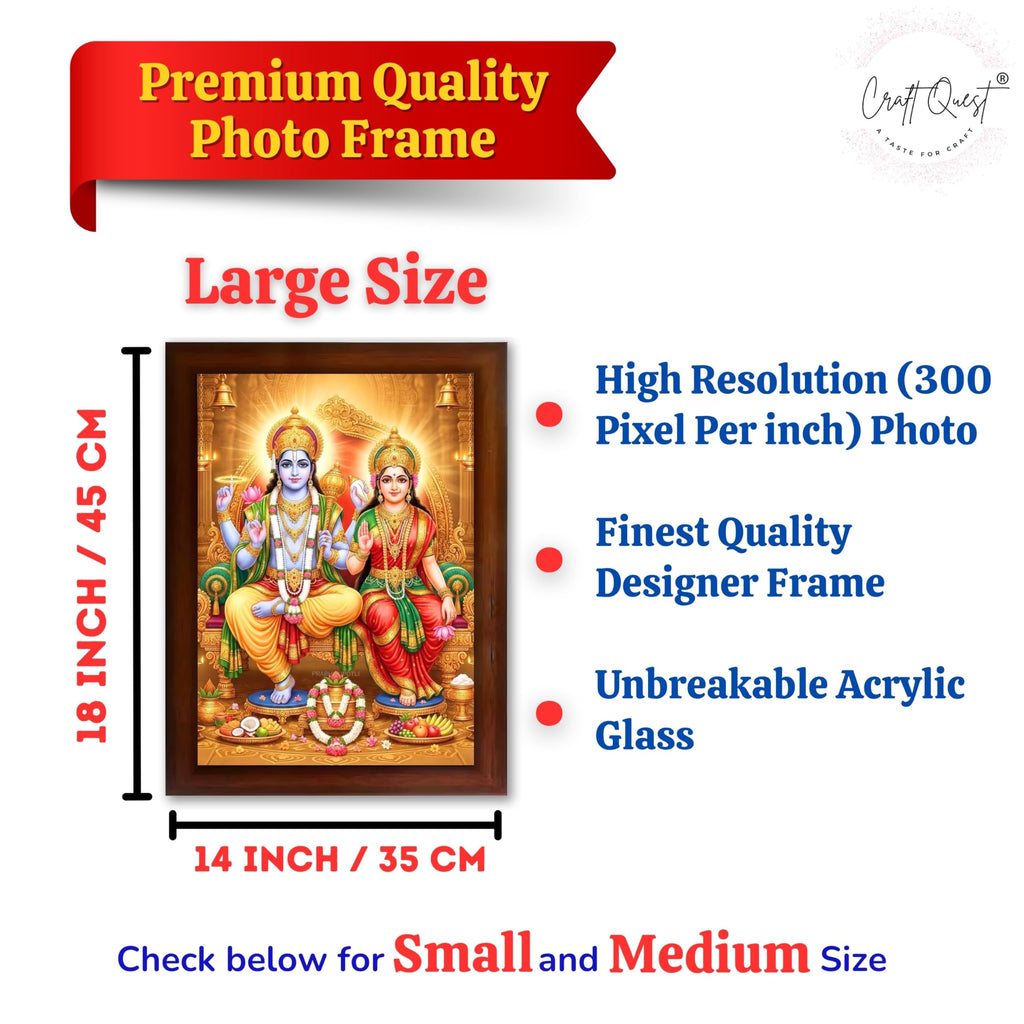 CRAFT QUEST Laxmi Vishnu Dev Lakshmi Devi Laxmi Narayan Ji Wall Painting Framed Home Decor, Religious Photo Frame