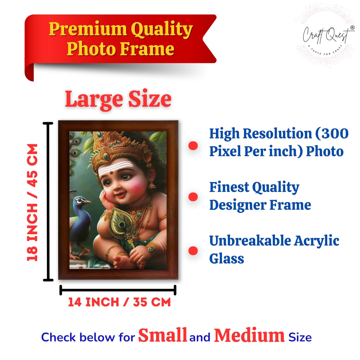 CRAFT QUEST Lord Murugan Photo Frame for Pooja Room - Kartikeya, Subramanya Swamy, Balamurugan Wall Decor | Religious Hindu God Picture Frame for Home, Office, Temple & Gifting