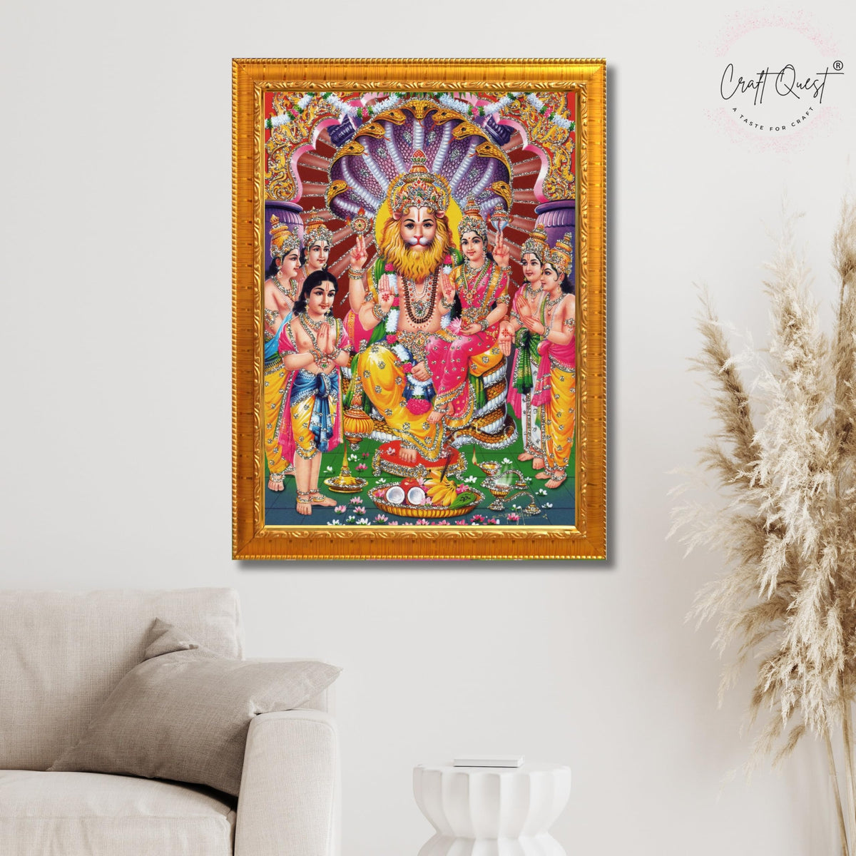 CRAFT QUEST Narasimha Swamy Lord Narsingh Bhagwan Photo Framed | Acrylic Glass, Lightweight | Ideal for Home, Office, Temple & Puja Room, Wall Decor