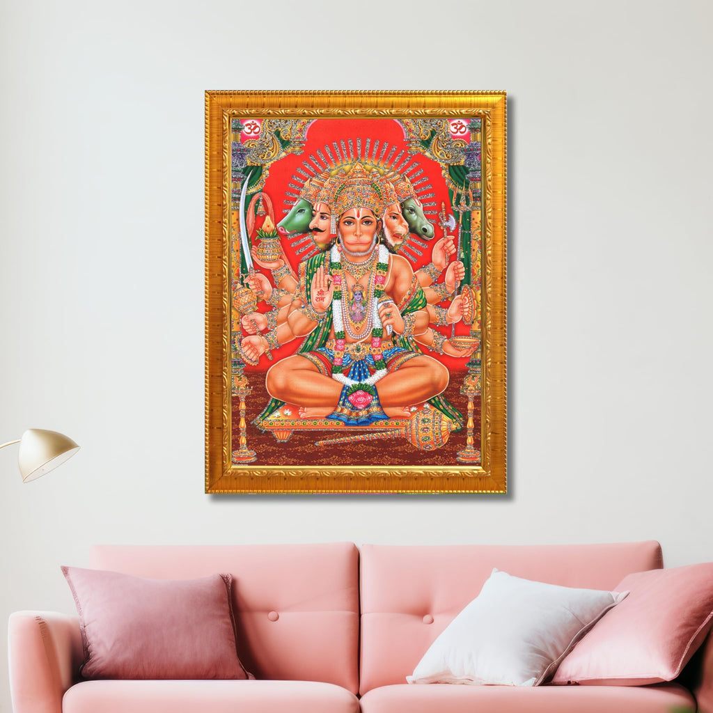 CRAFT QUEST Panchmukhi Hanuman JI | Bajrangbali Religious Photo frame Decorative Item Synthetic frame