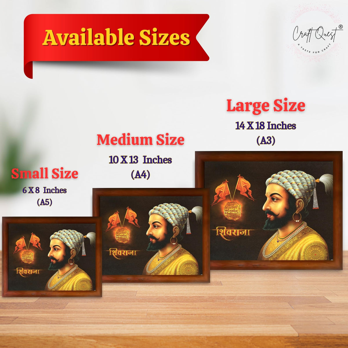 CRAFT QUEST Shri Chhatrapati Shivaji Maharaj Wall Photo Frame | Lightweight | Home Decoration Item | Indian Historic Classic Painting Wall Art Best Gifting Option