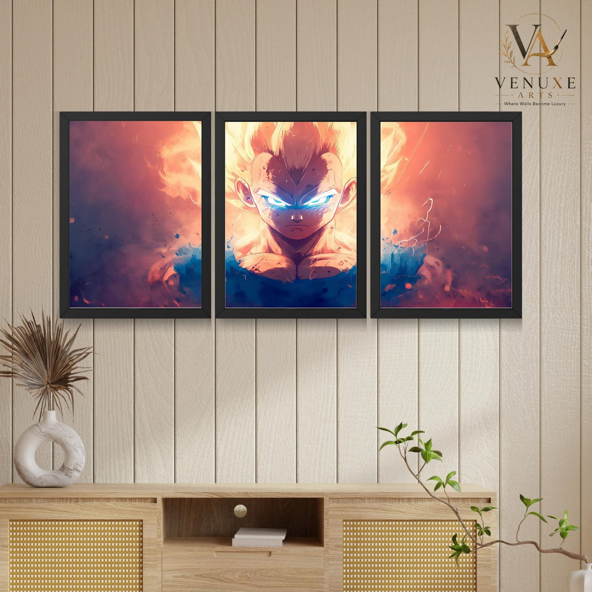 VENUXE ARTS Set Of 3 Anime Characters Wall Framed |Anime Characters Framed Poster for Living Room Bedroom Gaming Room Studio Wall Decor