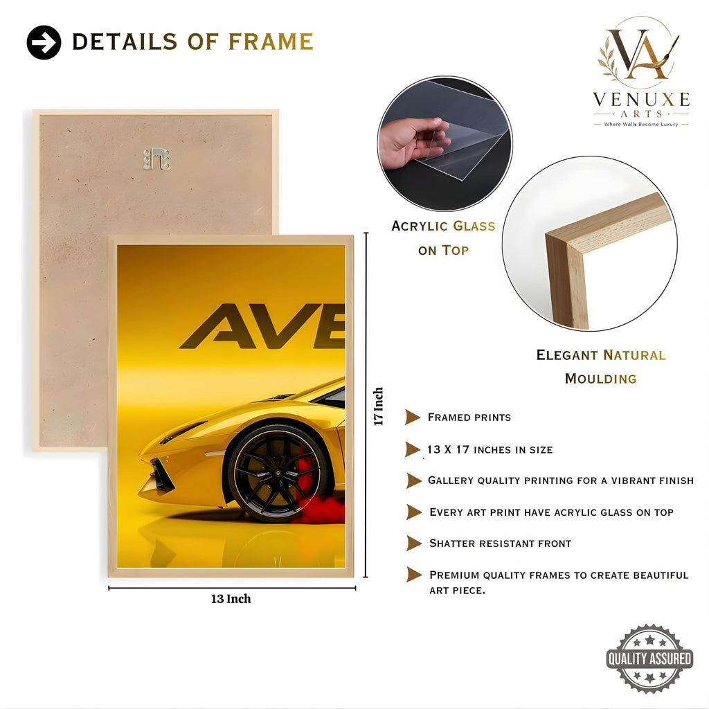 VENUXE ARTS Set Of 3 Big Sports Cars Framed Posters Gift Items for Boys Room Wall Decoration Bedroom, Living Room, Office, Studio Décor | Car Poster Frame for Wall Décor