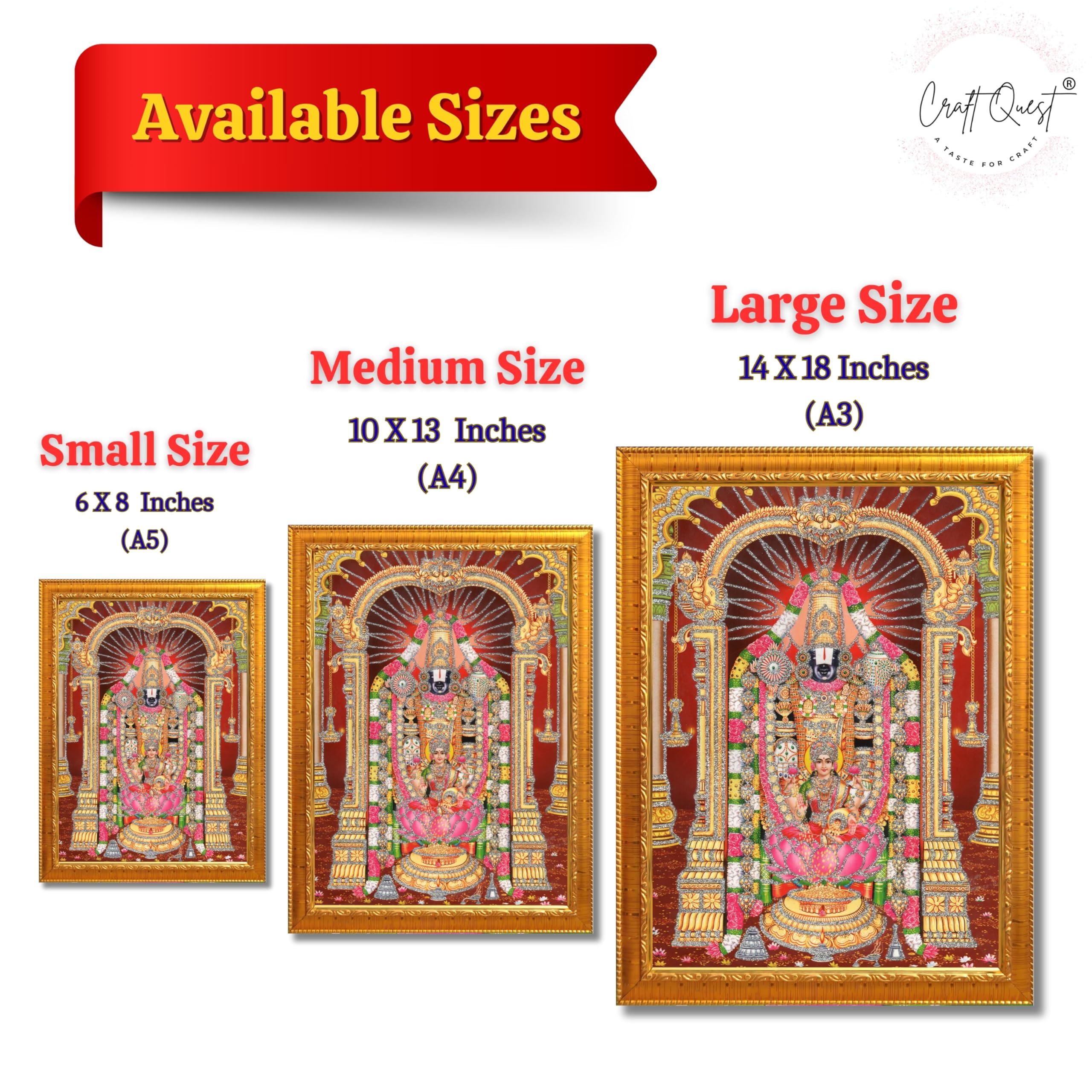 CRAFT QUEST Tirupati Balaji Lord Venkateshwara Swamy Wall Painting Framed Home and Pooja Décor