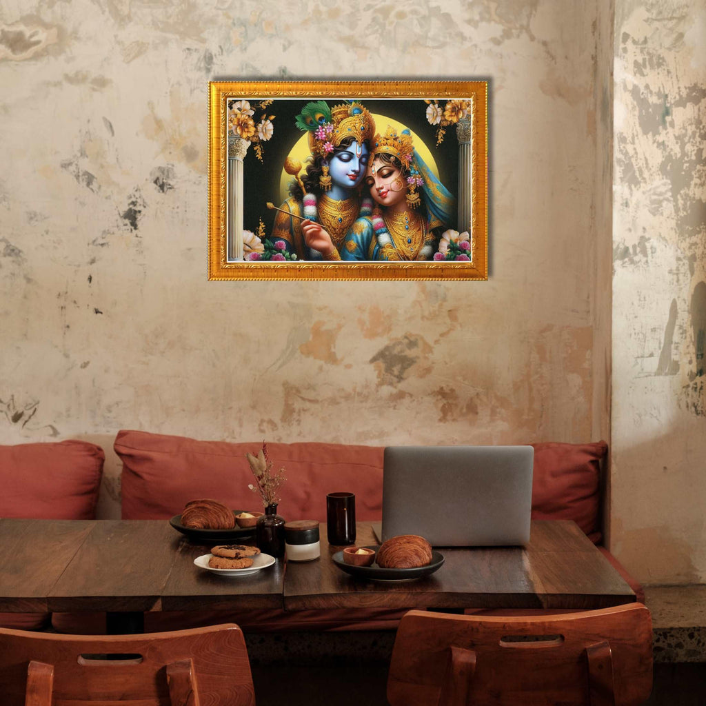 CRAFT QUEST Radha Krishna Art Photo Framed Painting for Home and Bedroom Wall Decoration of Size 14X10 Inches with Frame And Acrylic Glass RK207