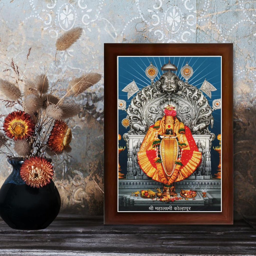 CRAFT QUEST Goddess MahaLakshmi Devi Kolhapur Wall Painting Frame with Acrylic glass Home Decor
