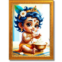 CRAFT QUEST Bal Gopal Painting Kanha Ji Poster | Walls Home Bedroom Living Room Decoration Gift.