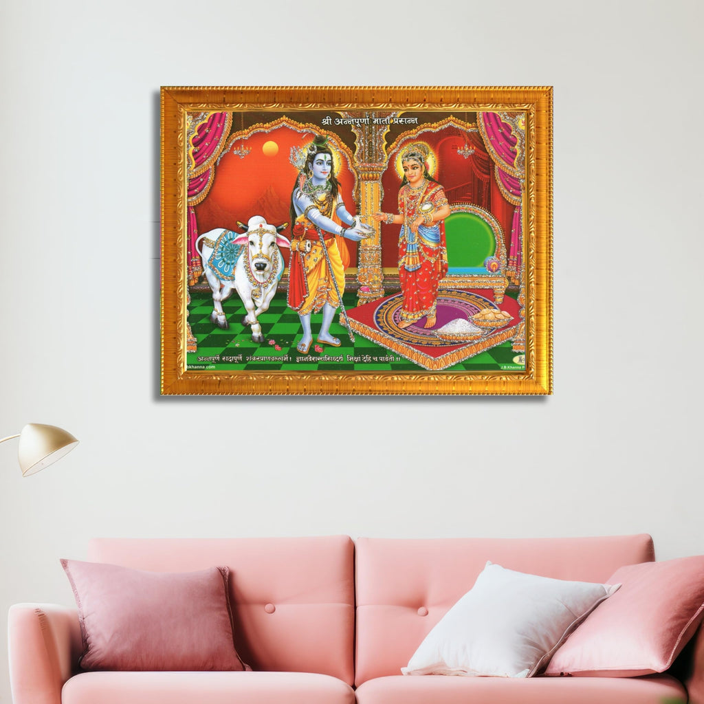CRAFT QUEST Shiva & Maa Annapurna devi sitting on throne photo frame with Acrylic Glass for Kitchen Worship