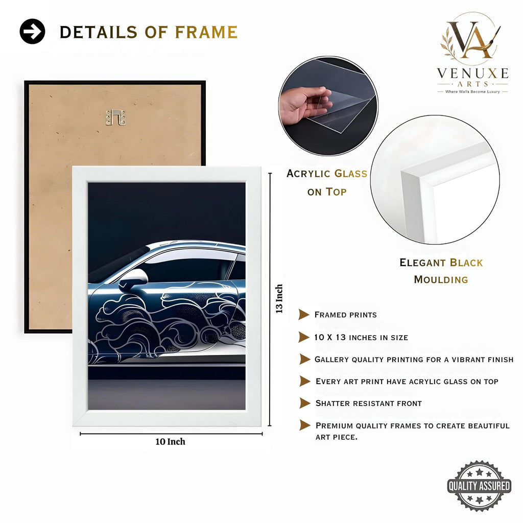 VENUXE ARTS Set Of 3 Big Sports Cars Framed Posters Gift Items for Boys Room Wall Decoration Bedroom Living Room Office Studio Décor | Car Poster Frame for Wall Décor