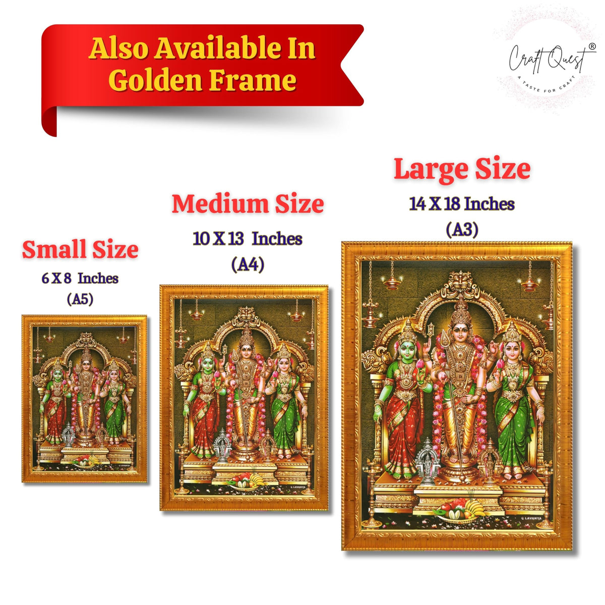 CRAFT QUEST Lord Murugan Valli Deivanai Subramanya Swamy Wall Painting Photo Framed | South God Picture Frame for Home, Office, Temple & Gifting, Decor