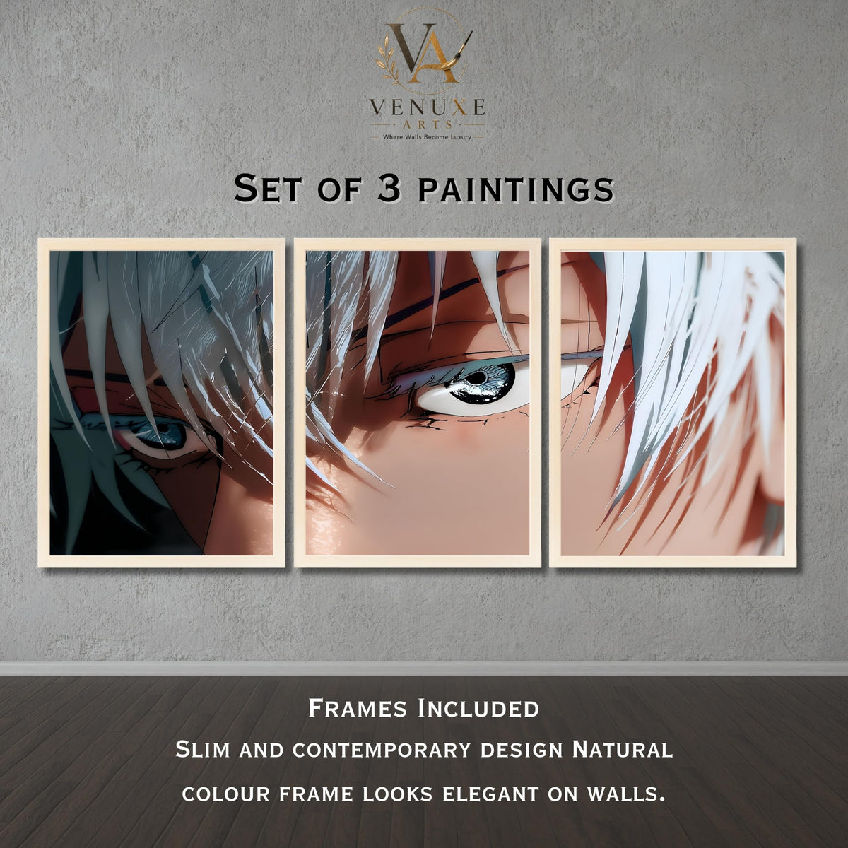 VENUXE ARTS Set Of 3 Anime Characters Wall Framed |Anime Characters Framed Poster for Living Room Bedroom Gaming Room Studio Wall Decor