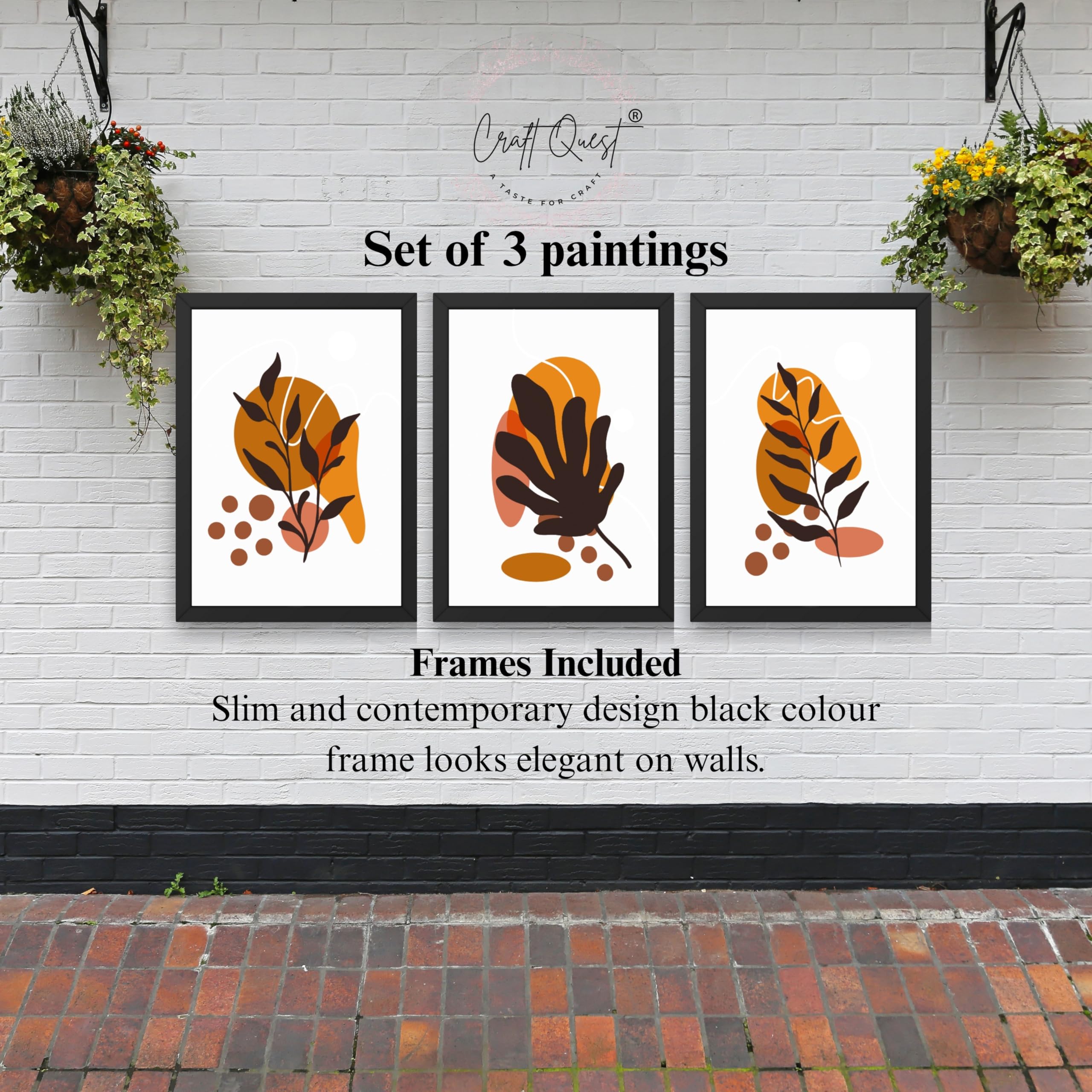 CRAFT QUEST Wall Art Decor Paintings | Set of 3 BOHO Wall Art Frames for Home Decoration | Ideal for Living Room, Bedroom & Office