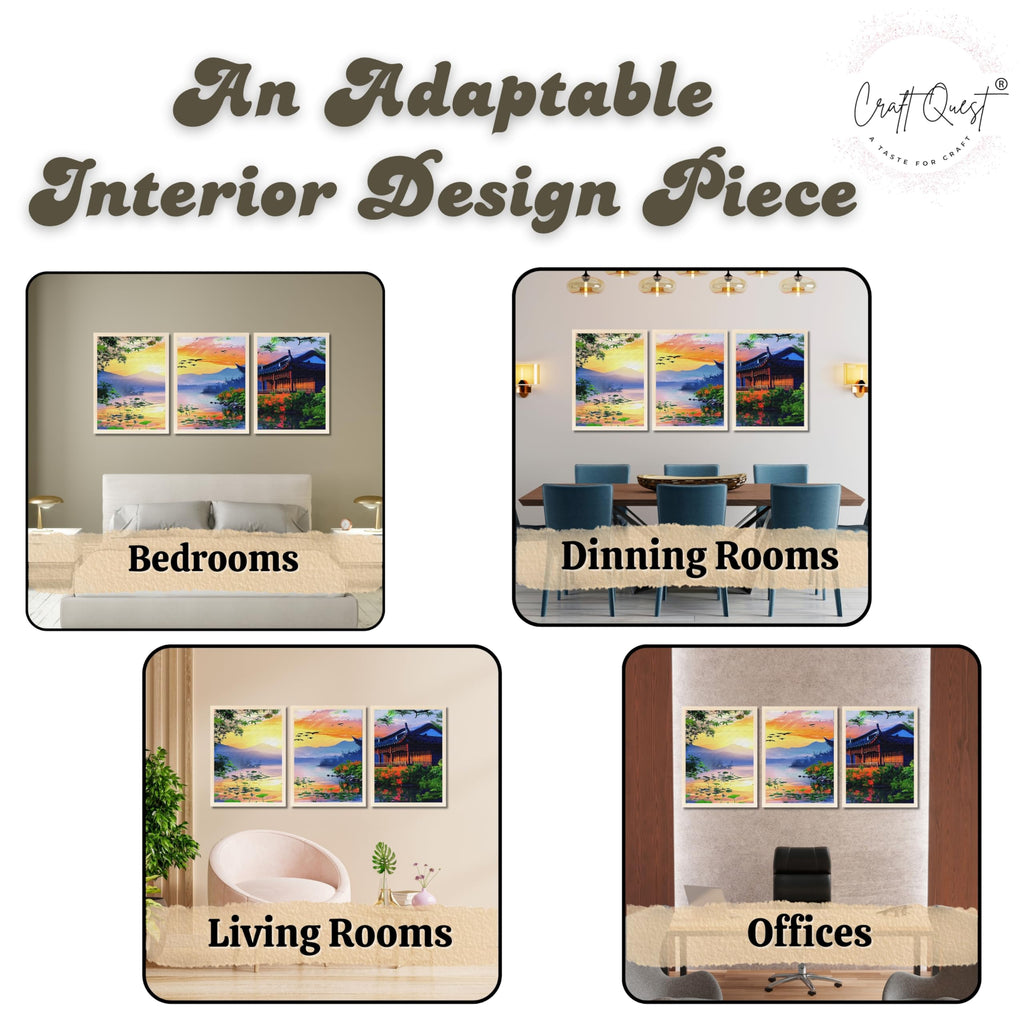 CRAFT QUEST Modern Art Of Sunset Wall Art | Set of 3 Frames for Home Decoration | Ideal for Living Room, Bedroom & Offices