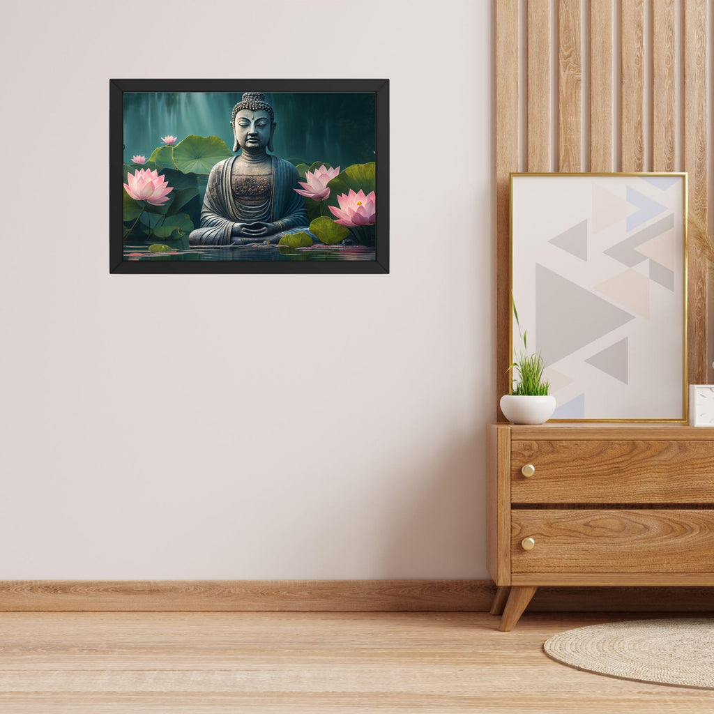 CRAFT QUEST Abstract Wall Art of Meditating Buddha Religious Painting With Frame with Acrylic glass for Home and Office Décor
