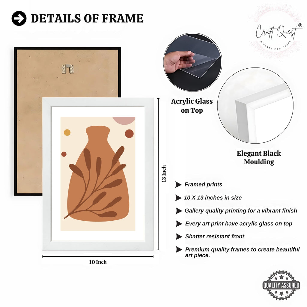 CRAFT QUEST Wall Art Decor Paintings | Set of 3 BOHO Wall Art Frames for Home Decoratio | Ideal for Living Room, Office & Bedrooms