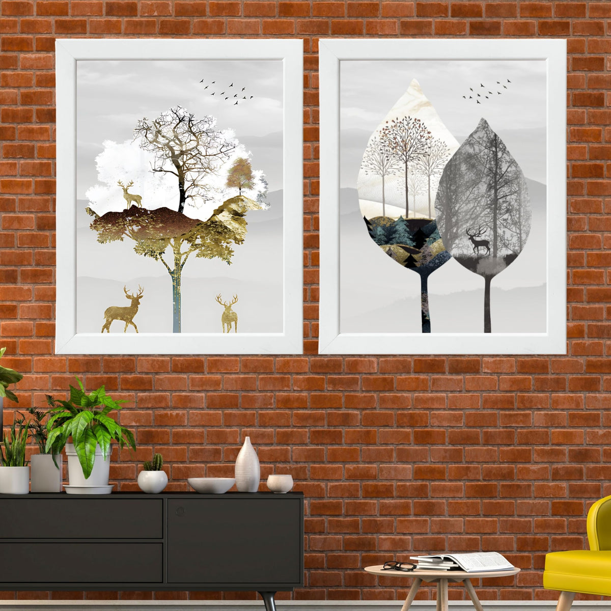 CRAFT QUEST Wall Art Decor Paintings | Set of 2 Modern art Wall Art Frames for Home Decoration | Ideal for Living Room, Bedroom & Office