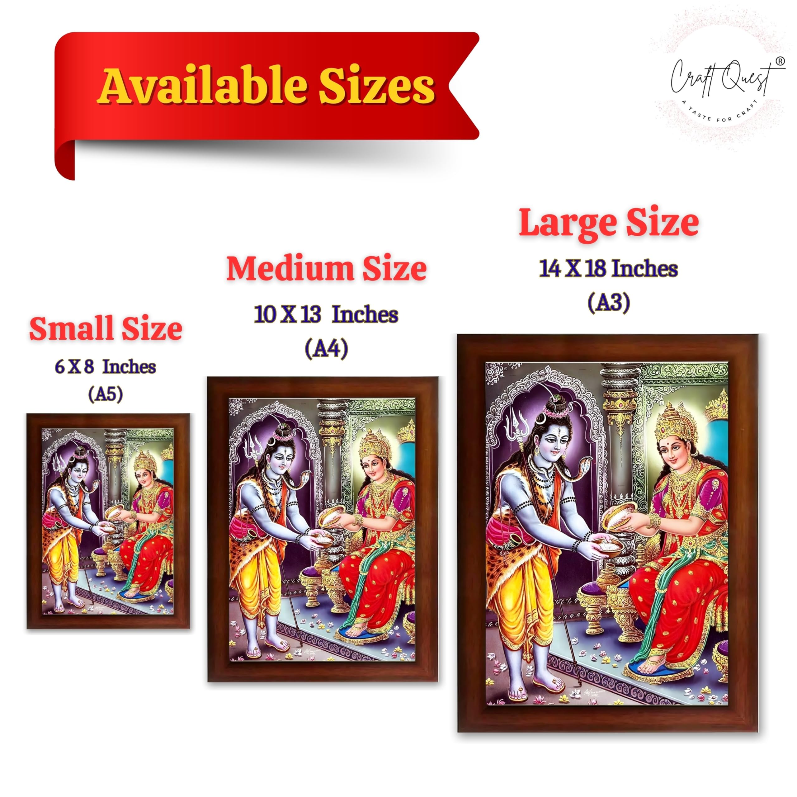CRAFT QUEST Shiva & Maa Annapurna devi sitting on throne photo frame with Acrylic Glass for Home Kitchen, Restraunt, Business