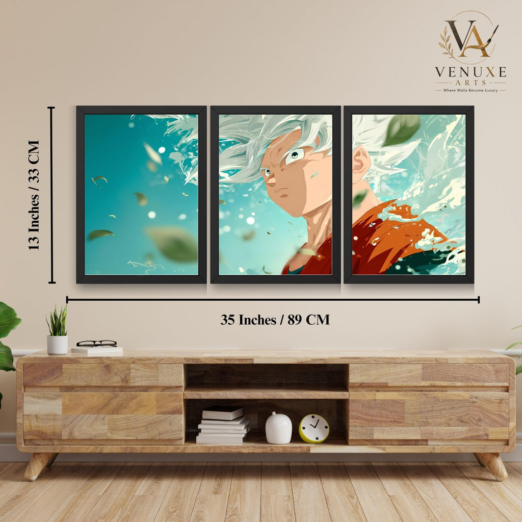 VENUXE ARTS Set Of 3 Anime Characters Wall Framed |Anime Characters Framed Poster for Living Room Bedroom Gaming Room Studio Wall Decor