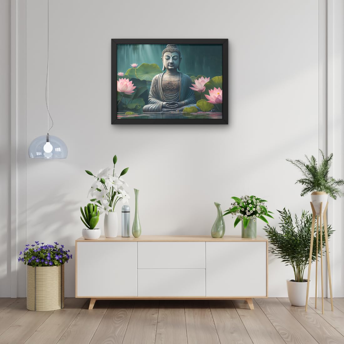 CRAFT QUEST Abstract Wall Art of Meditating Buddha Religious Painting With Frame with Acrylic glass for Home and Office Décor