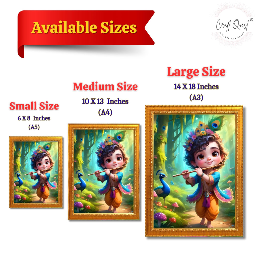 CRAFT QUEST Cute Little Krishna Frame | Bal Gopal HD Painting | Home Temple, Office Desk, Wall Décor Item
