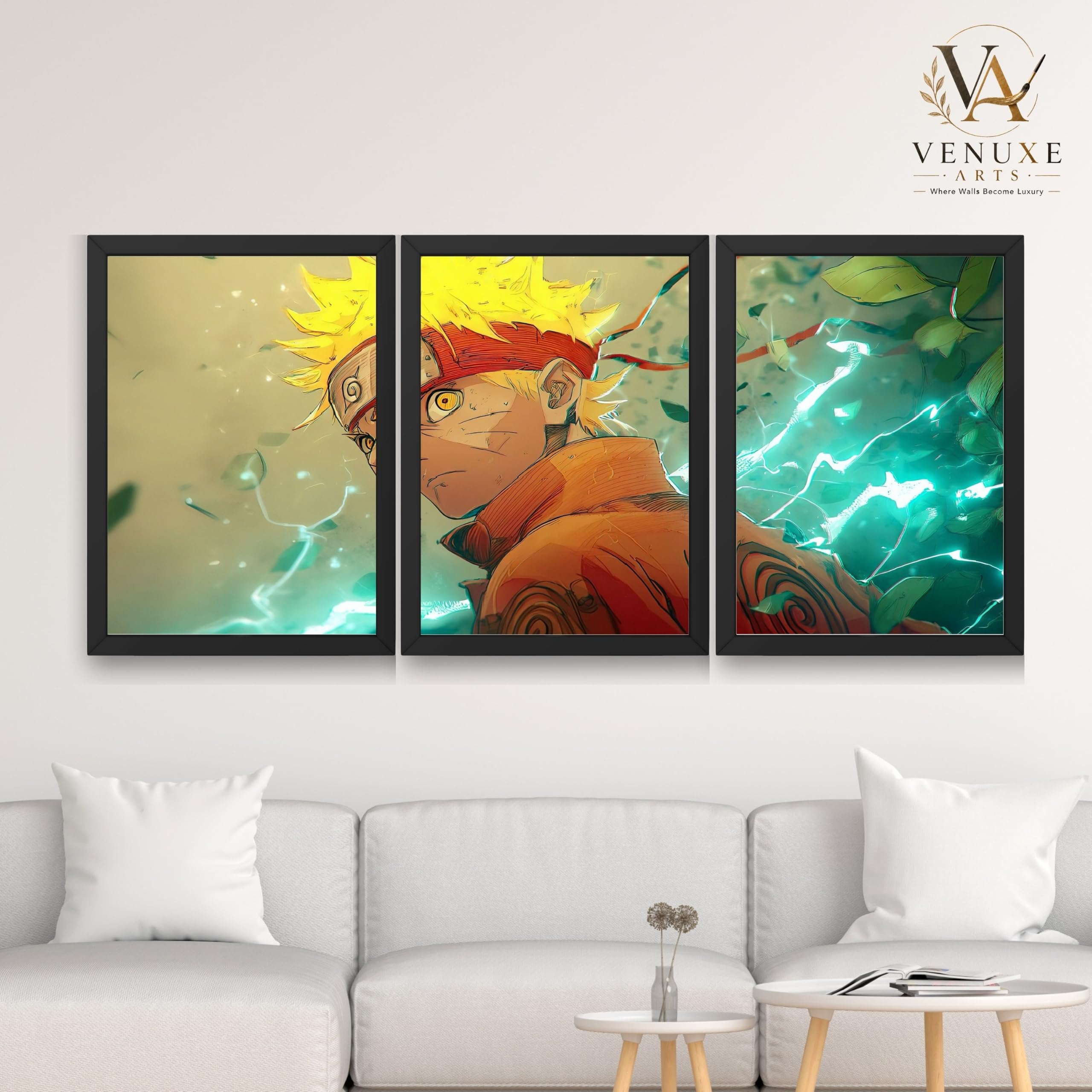 VENUXE ARTS Set Of 3 Anime Characters Wall Framed |Anime Characters Framed Poster for Living Room Bedroom Gaming Room Studio Wall Decor