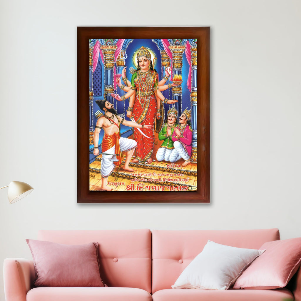 CRAFT QUEST Hinglaj Mata Devi Parshuram Parasuram Mataji Wall Painting For Home Decor wooden framed